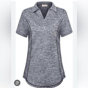 Yakestyle Black/Gray Women’s Plus Moisture Wicking V-Neck Golf Polo Size 3X